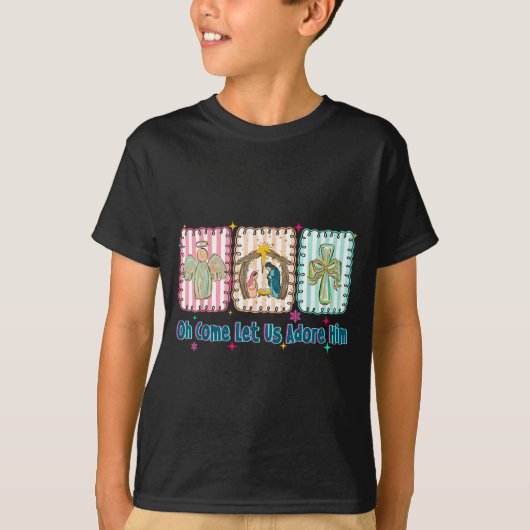彼を賛美しよう キリスト教 クリスマスコック Tシャツ (正面)