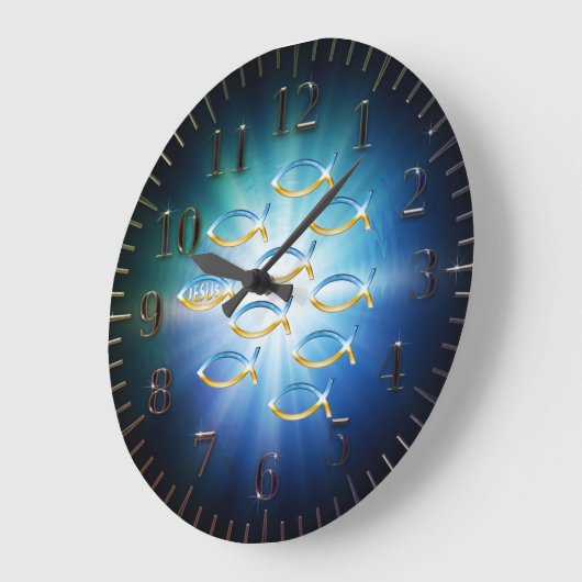 彼を-キリスト教の魚の記号後を追って下さい ラージ壁時計 (傾斜)