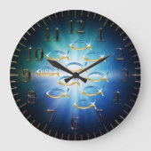 彼を-キリスト教の魚の記号後を追って下さい ラージ壁時計 (正面)