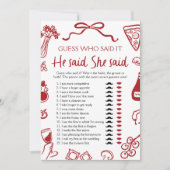 彼イタリアンは彼女がブライダルシャワーゲームと言った 招待状 (正面)