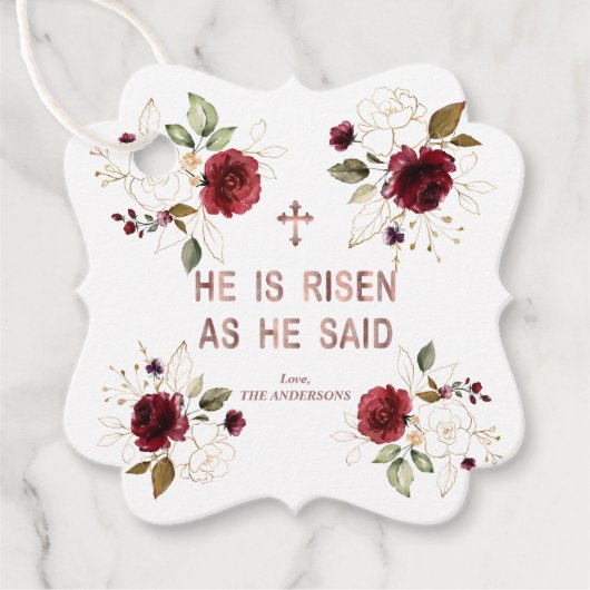 彼エレガントが復活した金ゴールドの花Burgundy フェイバータグ (正面)