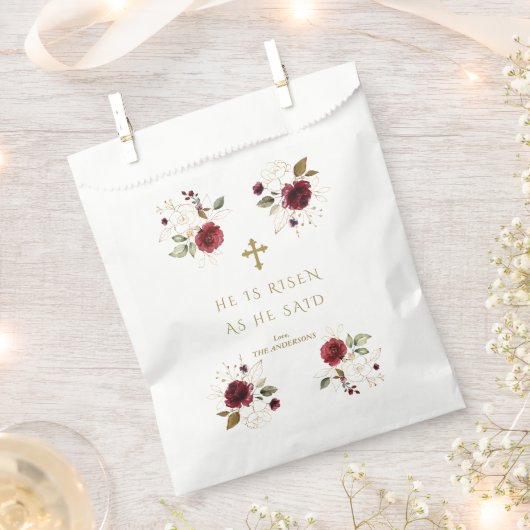 彼エレガントが復活した金ゴールドの花Burgundy フェイバーバッグ (クリップ留めされた状態)