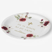 彼エレガントが復活した金ゴールドの花Burgundy ペーパープレート (アングル)