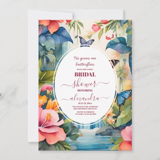 彼エレガントは与え私の蝶ブライダルシャワー 招待状 (正面)