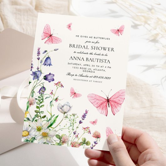 彼エレガントは与え私の蝶ブライダルシャワー 招待状