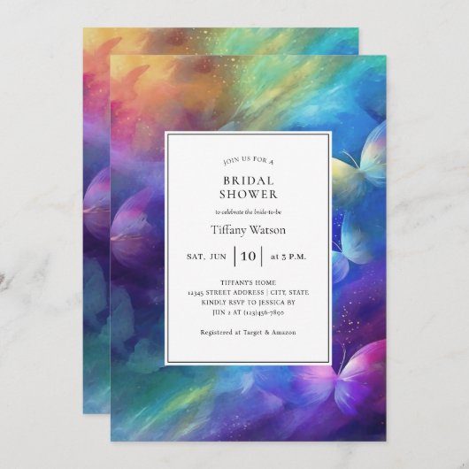 彼エレガントは与え私の蝶ブライダルシャワー 招待状 (正面/裏面)