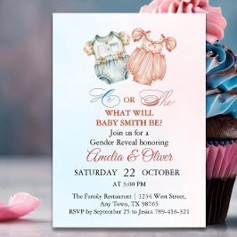 彼エレガントまたは彼女の水色ヴィンテージ性別が明らかにする 招待状