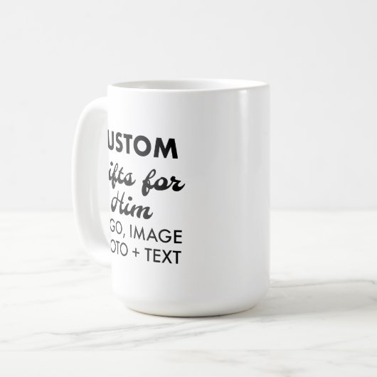 彼カスタムへの贈り物クラシックホワイトマグカップ15oz. コーヒーマグカップ (正面左)