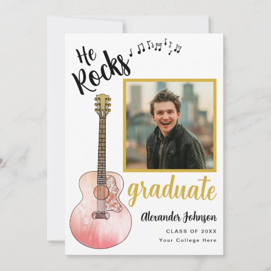 彼クールがロック大学院写真モダン金ゴールド 案内状 (正面)