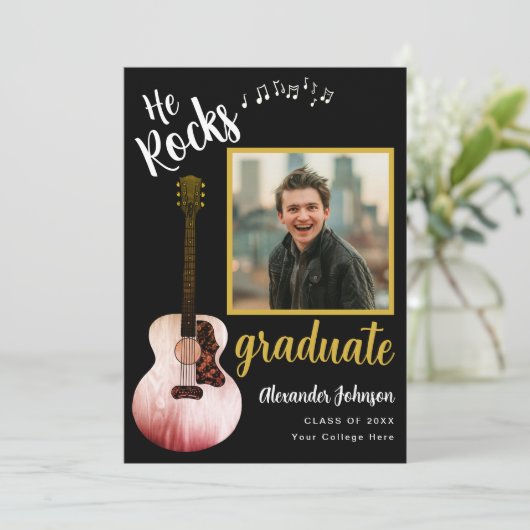 彼クールがロック大学院写真黒モダン金ゴールド 案内状 (スタンド正面)