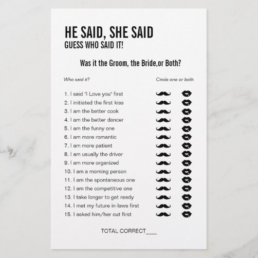 彼シンプルは彼女はブライダルシャワーゲームと言った (正面)