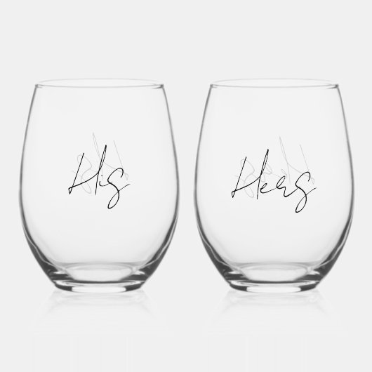 彼パーソナライズされたと彼女の ステムなしワイングラス (正面)
