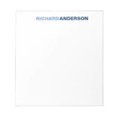 彼パーソナライズされたの名モダンはっきりした前のための青いフォント ノートパッド (正面)