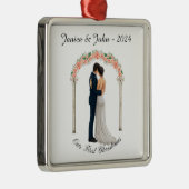 彼パーソナライズされたの連結婚合や初めてのクリスマス メタルオーナメント (右)