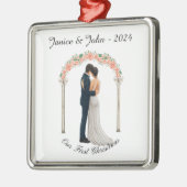 彼パーソナライズされたの連結婚合や初めてのクリスマス メタルオーナメント (左)