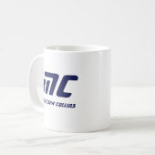 彼モダンのブルーはっきりしたモノグラム名シンプルの コーヒーマグカップ (正面左)