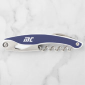 彼モダンのブルーはっきりしたモノグラム名シンプルの ソムリエナイフ (正面)