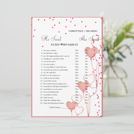 彼モダンは彼女がブライダルシャワーゲームカードを言った 案内状 (スタンド正面)