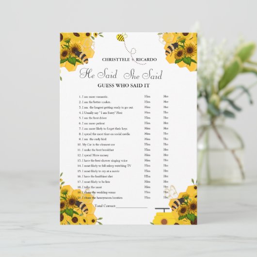 彼モダンは彼女がブライダルシャワーゲームカードを言った 案内状 (スタンド正面)