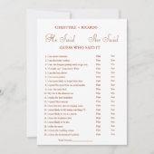 彼モダンは彼女がブライダルシャワーゲームカードを言った 案内状 (正面)