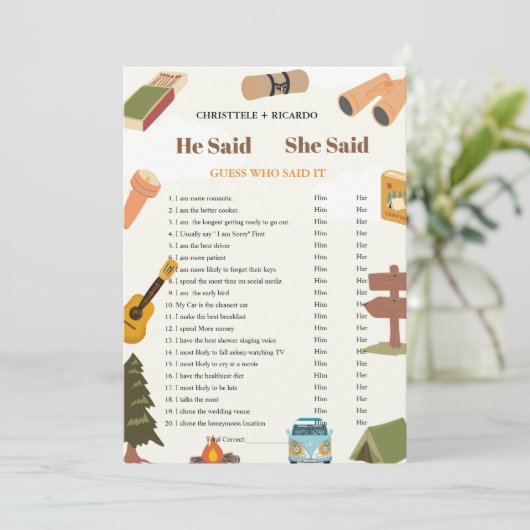 彼モダンは彼女がブライダルシャワーゲームカードを言った 案内状 (スタンド正面)