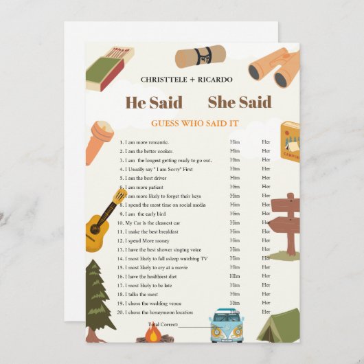 彼モダンは彼女がブライダルシャワーゲームカードを言った 案内状 (正面/裏面)