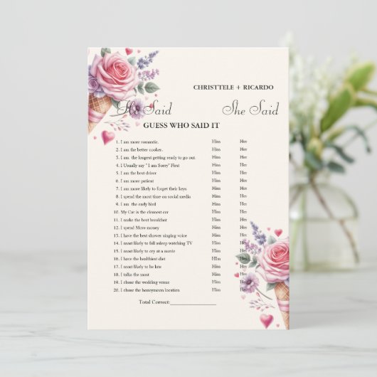 彼モダンは彼女がブライダルシャワーゲームカードを言った 案内状 (スタンド正面)