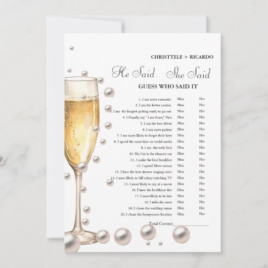 彼モダンは彼女がブライダルシャワーゲームカードを言った 案内状 (正面)