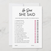 彼モダンは彼女はブライダルシャワーゲームカードと言った 招待状 (正面)