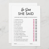 彼モダンは彼女はブライダルシャワーゲームカードと言った 招待状 (正面/裏面)