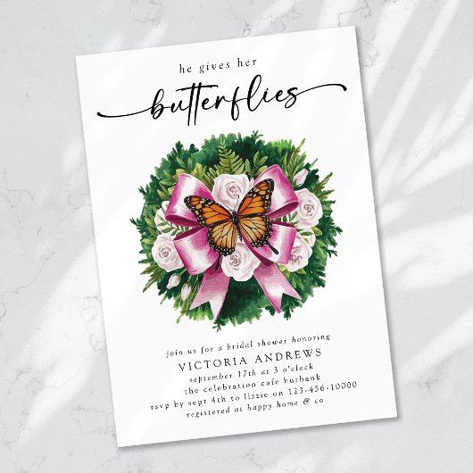 彼与え女の蝶ブライダルシャワー 招待状