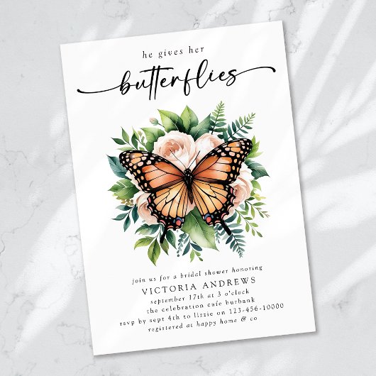 彼与え女の蝶ブライダルシャワー 招待状