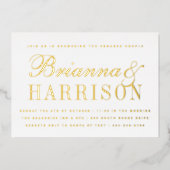 彼夫婦がシャワーエレガント金ゴールド 箔招待状 (正面)