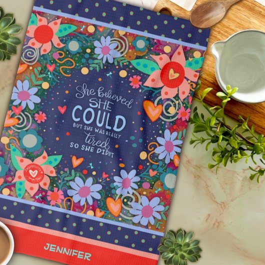 彼女おもしろい疲れた信じ引用文フローラハート名 キッチンタオル