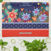 彼女おもしろい疲れた信じ引用文フローラハート名 キッチンタオル (折り畳み)