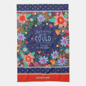 彼女おもしろい疲れた信じ引用文フローラハート名 キッチンタオル (縦)