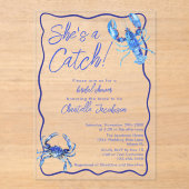 彼女お洒落はキャッチブルー沿岸ブライダルシャワーだ アクリル招待状 (正面)
