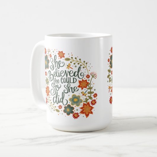 彼女かわいらしは信じ引用文の感性を得た コーヒーマグカップ (正面左)