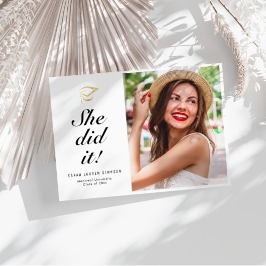 彼女がやった！ | シンプルなスクリプトの写真 卒業カード 招待状