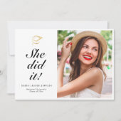 彼女がやった！ | シンプルなスクリプトの写真 卒業カード 招待状 (正面)