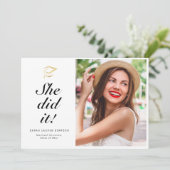 彼女がやった！ | シンプルなスクリプトの写真 卒業カード 招待状 (スタンド正面)