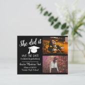 彼女がやった |卒業日の写真を黒で保存 ポストカード (スタンド正面)