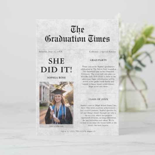 彼女がやった | 新聞ユニーク卒業写真 招待状 (スタンド正面)
