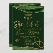 彼女がやった – 看護学校グリーン&金ゴールド卒業 招待状 (正面/裏面)