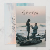 彼女がイエスと言ったビーチの写真エンゲージメントパーティー 招待状 (正面/裏面)