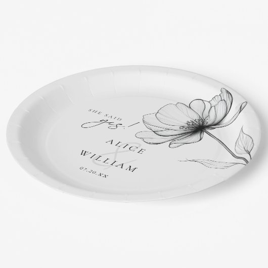 彼女がイエスと言った ミニマリスト フラワーエンゲージメントパーティー ペーパープレート (アングル)