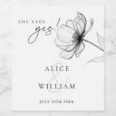 彼女がイエスと言った ミニマリスト フラワーエンゲージメントパーティー ワインラベル (シングルラベル)