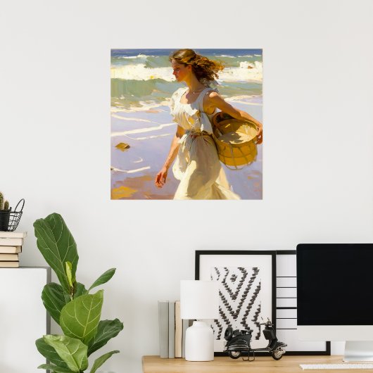 彼女がピクニックに行くビーチの途中で ポスター (ホームオフィス)