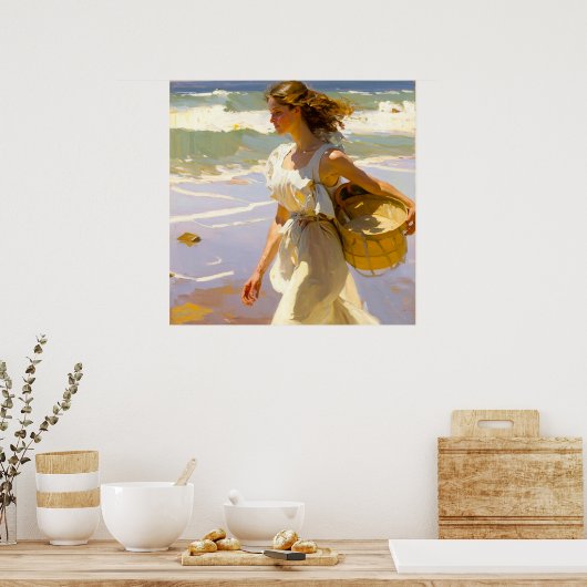彼女がピクニックに行くビーチの途中で ポスター (キッチン)