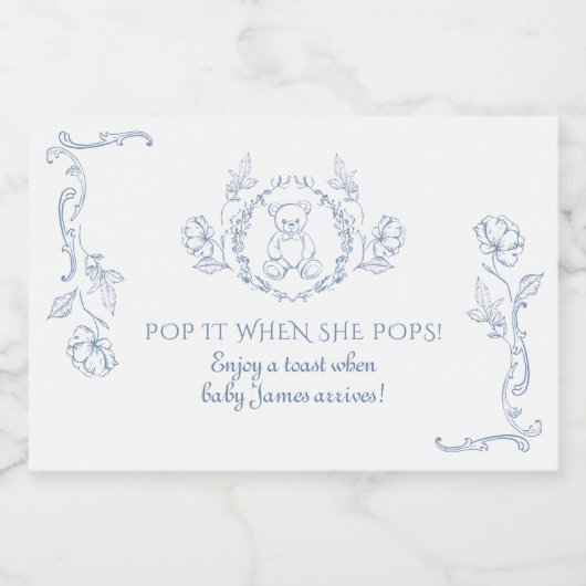 彼女がポップしたときポップ・アートのに、Toile de jouy teddyはそれを負う スパークリングワインラベル (シングルラベル)